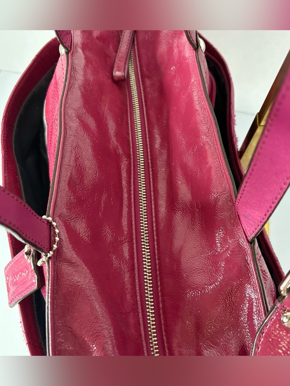Y2K Coach Fuchsia Patent Leather Diaper Bag Detachable Long Strap & Changing Pad - Picture 6 of 16